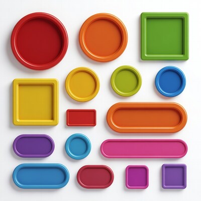 Colorful 3D Geometric Shapes White Background