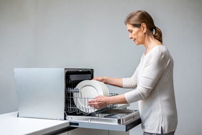 Woman loading dishes into dishwasher