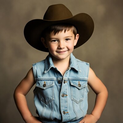 Boy in cowboy hat and denim vest