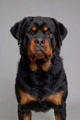 Rottweiler dog on gray background