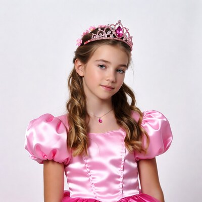 Girl in pink princess dress and crown