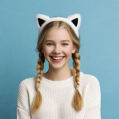 Girl with cat ears and pigtails