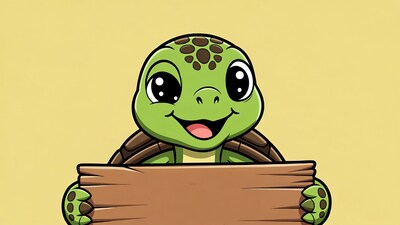 Cute turtle holding blank sign