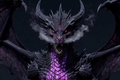 Roaring Black Dragon with Red Eyes