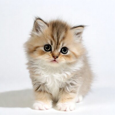 Fluffy British Shorthair Kitten on White Background
