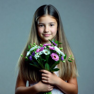Girl holding colorful daisies