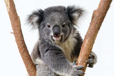 Koala clinging to tree branches