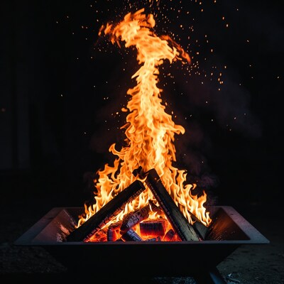 Blazing Fire Pit at Night