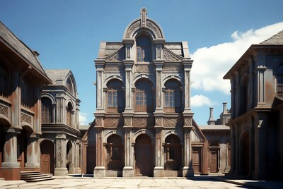 Medieval Gothic Building in Courtyard