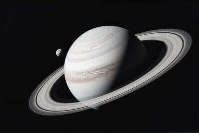 Saturn with rings and moon