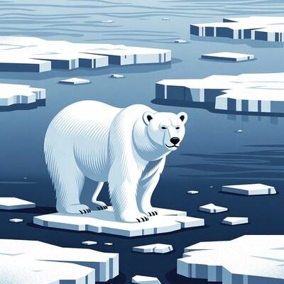 Polar bear on melting ice floe