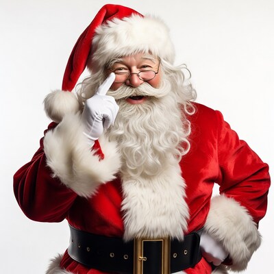 Santa winking with white glove