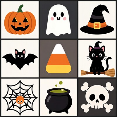 Halloween Icons Grid Illustration