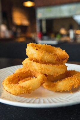 Stack of golden onion rings