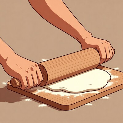 Hands rolling dough with pin