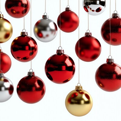 Colorful Christmas Baubles Hanging Isolated