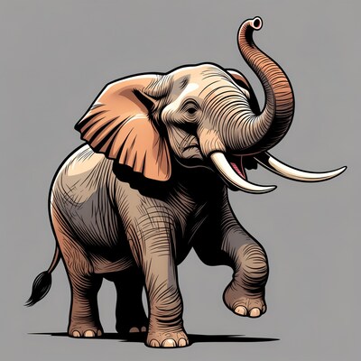 Elephant trumpeting with raised trunk