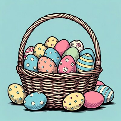 Colorful Easter Eggs in Wicker Basket