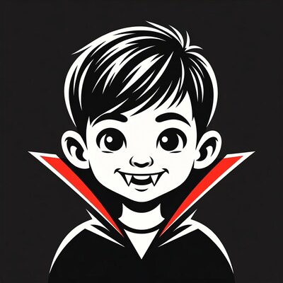 Cartoon boy vampire smiling with fangs
