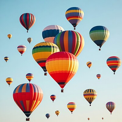 Colorful Hot Air Balloons in Blue Sky