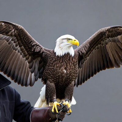 Bald eagle perched on gloved hand