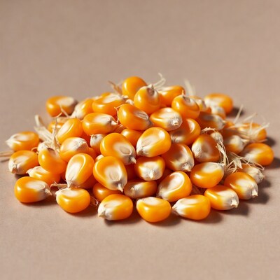 Pile of corn kernels on beige background