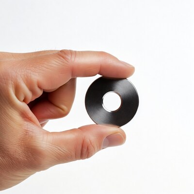 Hand holding metal washer