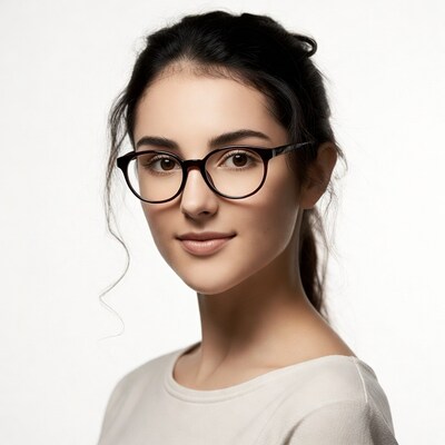 Woman with glasses on white background