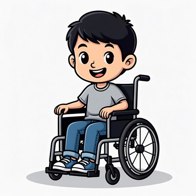 Asian boy in wheelchair illustration