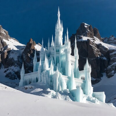Ice Castle in Snowy Mountains