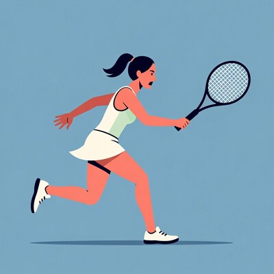 Woman running with tennis racket