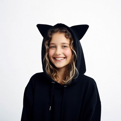 Girl smiling in cat ear hoodie