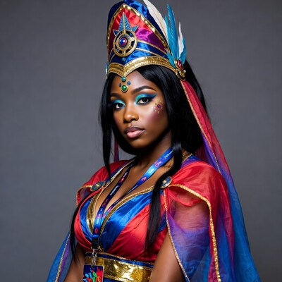 African woman in colorful Indian costume