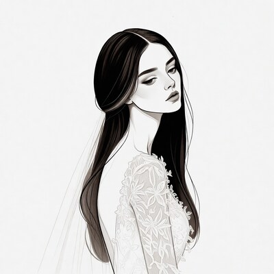 Bride in lace gown with veil