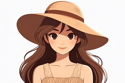 Anime girl wearing wide-brim sun hat