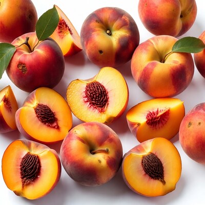 Fresh peaches whole and sliced