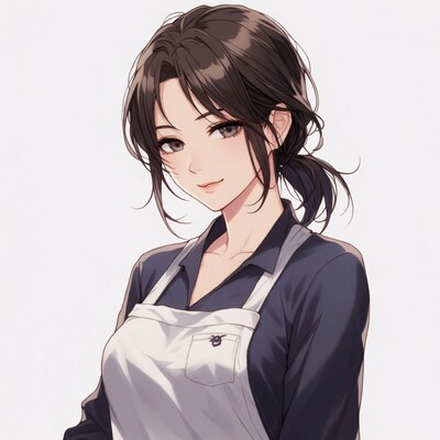 Anime woman in apron
