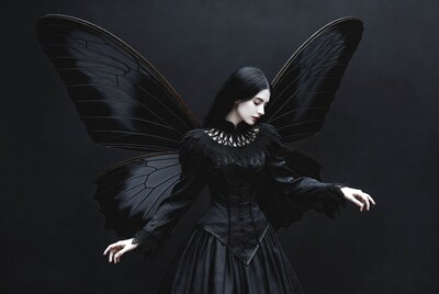 Woman with black butterfly wings