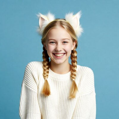 Girl with cat ears smiling