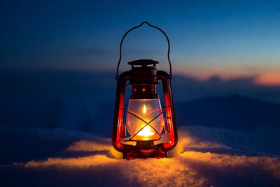 Vintage Lantern on Snowy Ground
