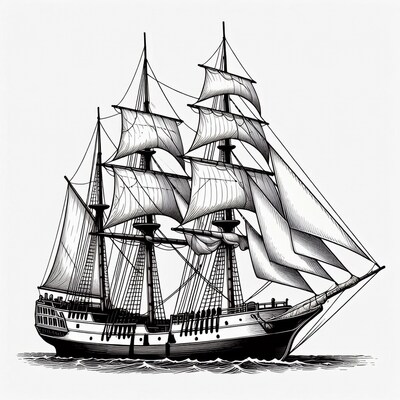 Sailing Ship on Waves Illustration