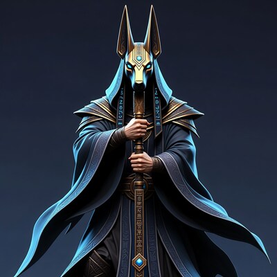 Anubis God Holding Staff