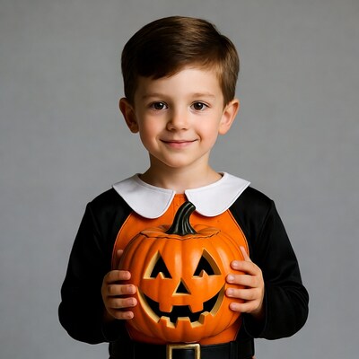 Boy holding jack-o-lantern pumpkin