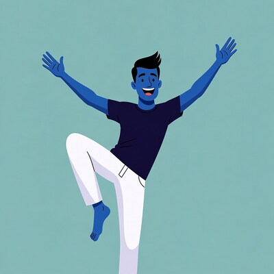 Cartoon man dancing with arms raised