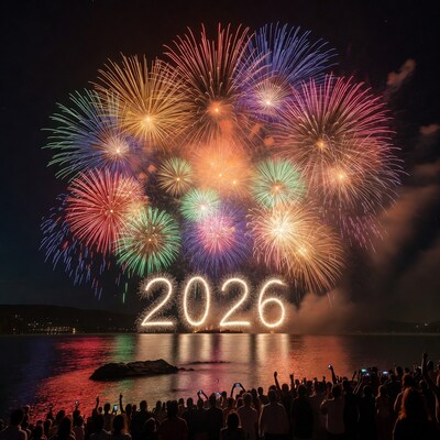 2026 Fireworks over Lake with Crowd