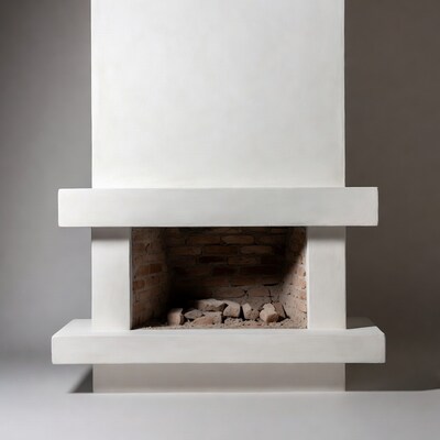 White Modern Fireplace with Brick Interior