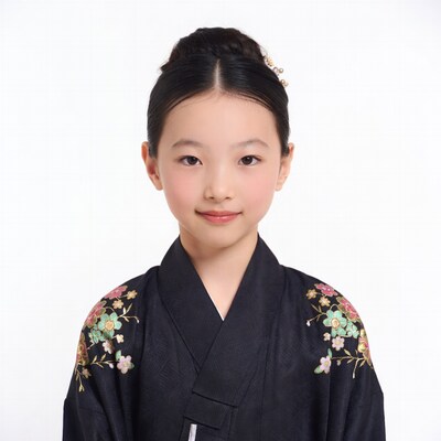 Asian girl in black kimono