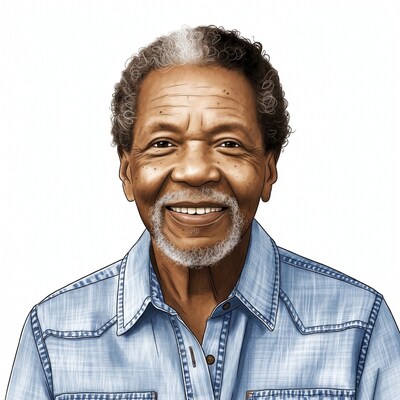 Smiling elderly African-American man in denim shirt