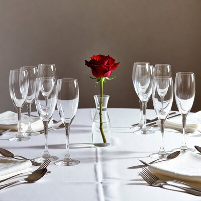 Red Rose in Champagne Glasses Table