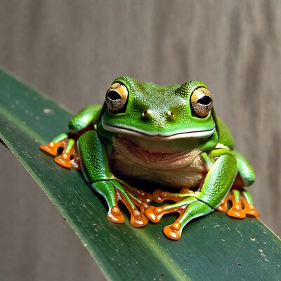 Green tree frog on leaf